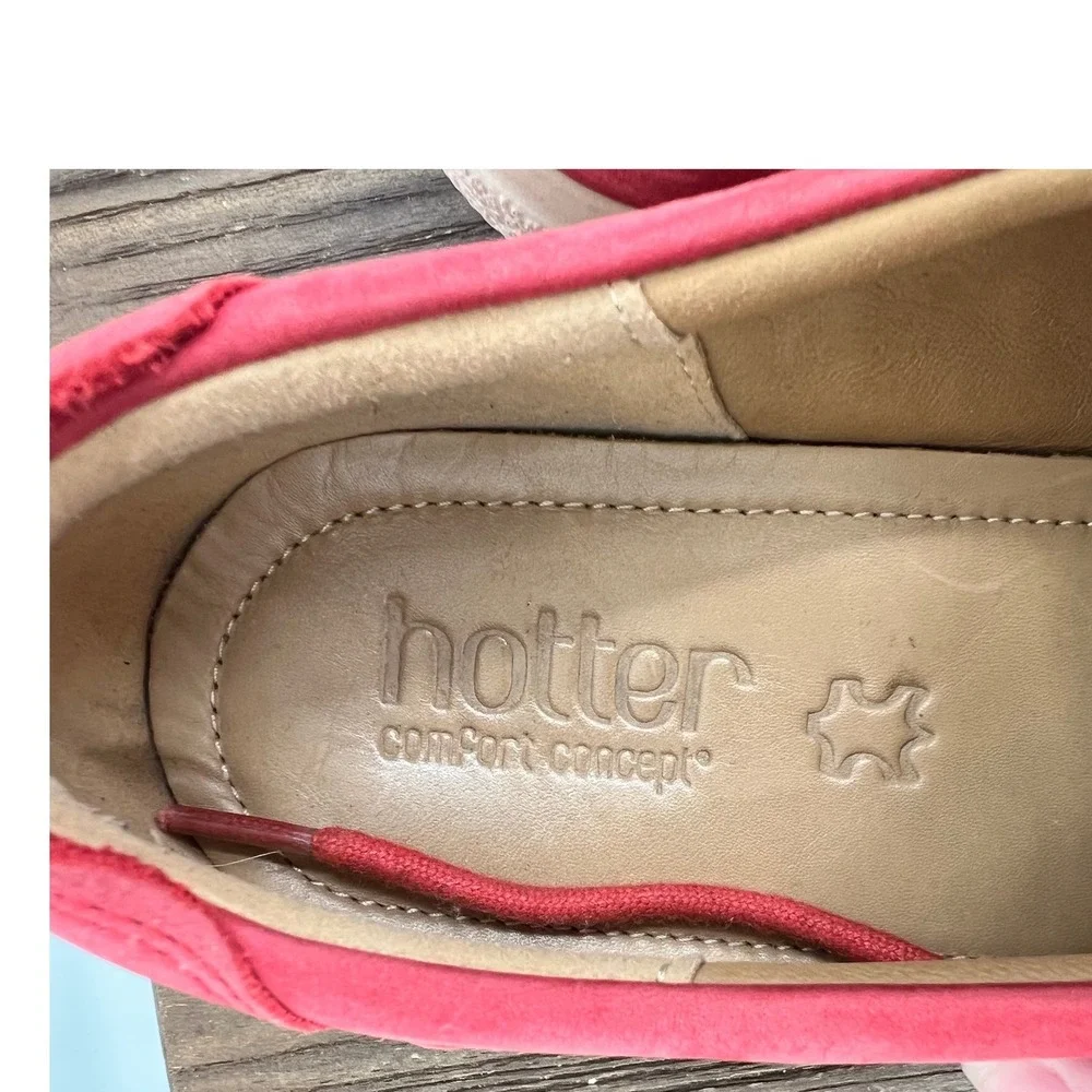 Hotter Dew Red Nubuck Leather Lace Up Sneakers Womens 8 EEE Wide Fit Comfort